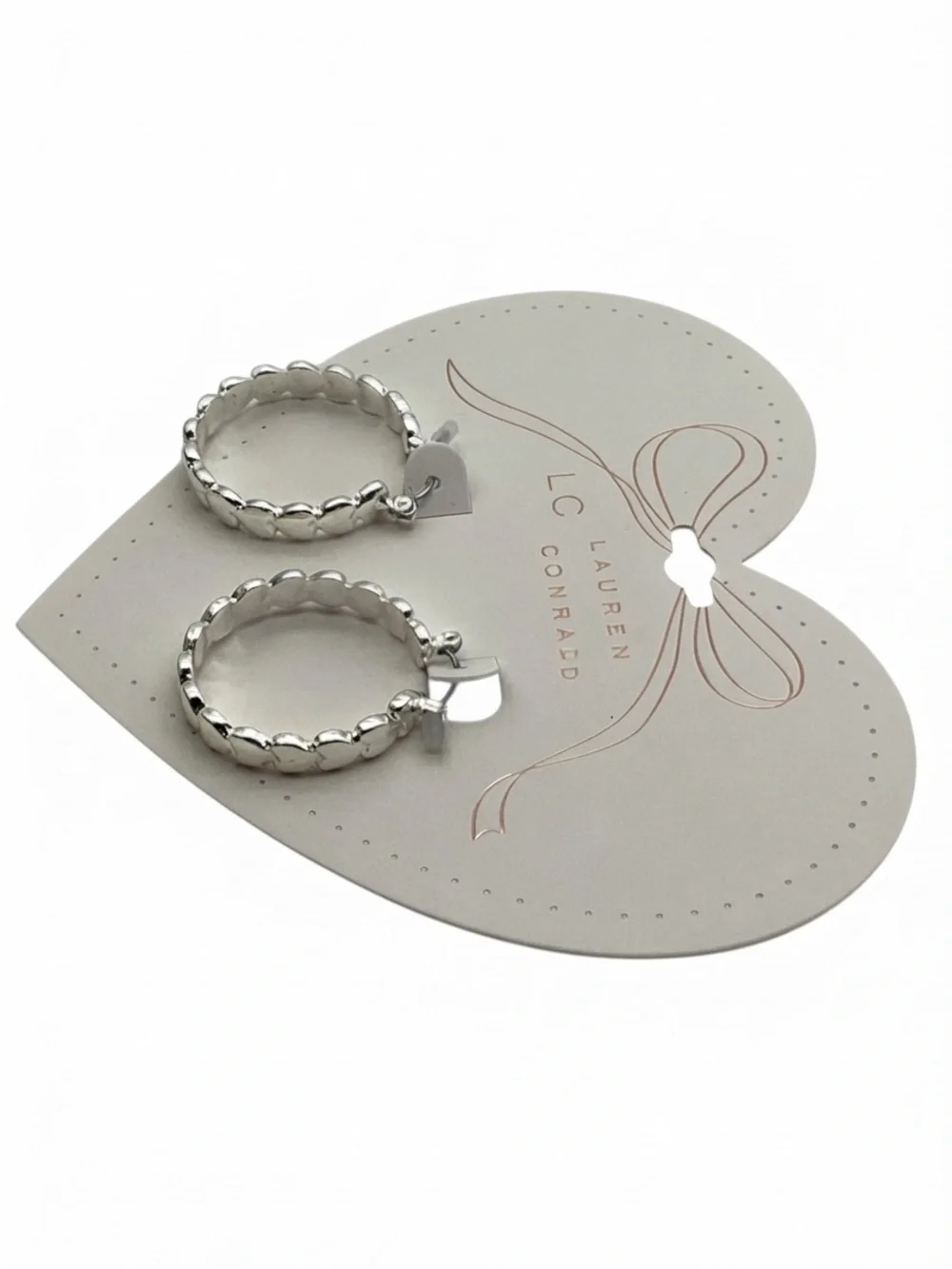 LC Lauren Conrad Silver Tone Heart Hoop Earrings (NWT)